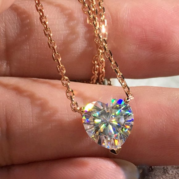 *NEW 3CT 18K Rose Gold Diamond Heart Necklace - Picture 1 of 6